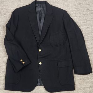 100% Cashmere Blazer Black Gold Button Men 44R Griffon Clothes Vintage Old Money